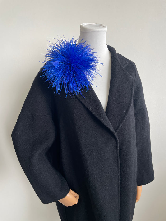 Royal Blue Ostrich Feather Brooch with Triangle Feather Accents