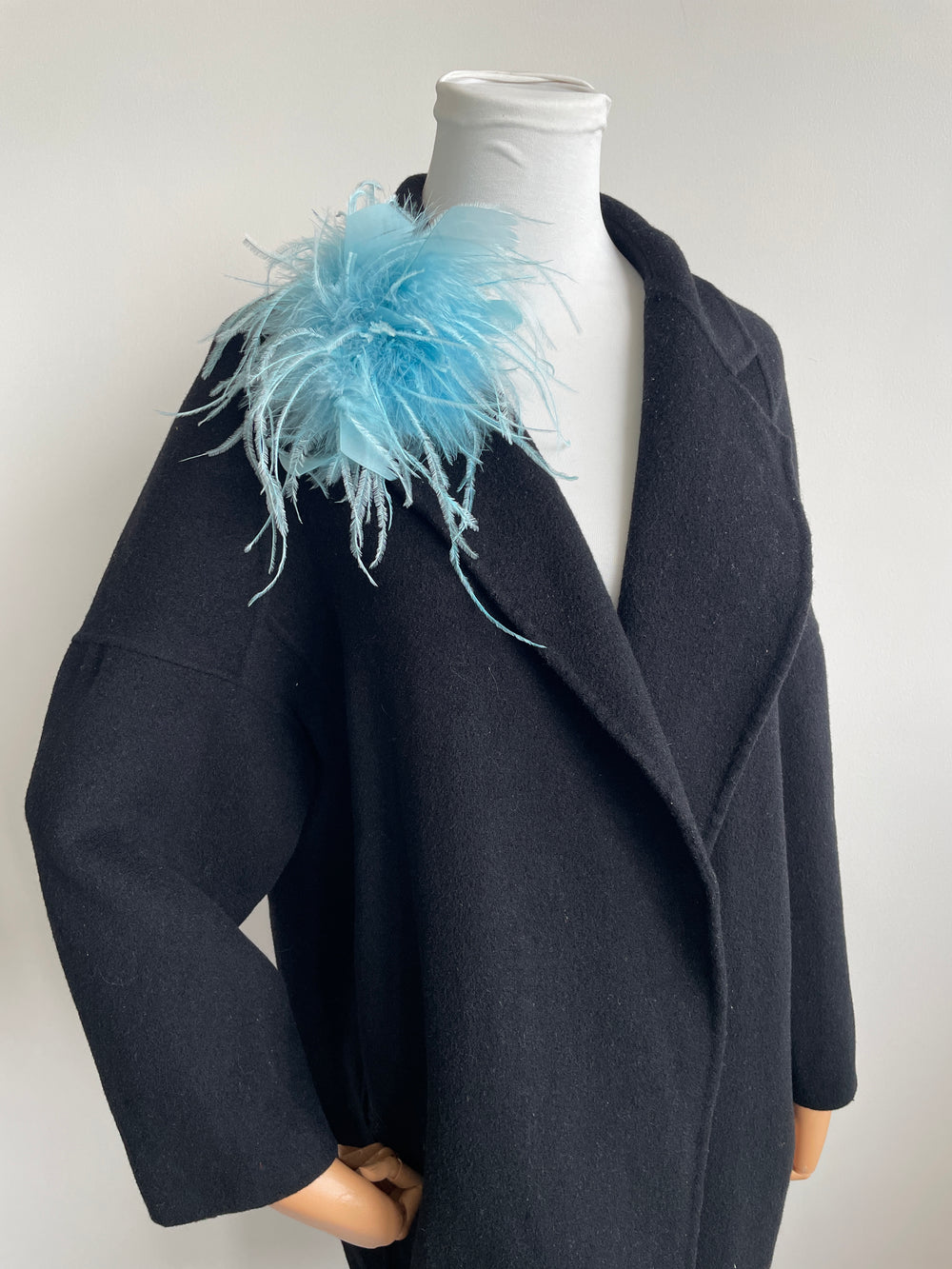 Sky Blue Ostrich Feather Brooch with Large Turkey Feather Accents