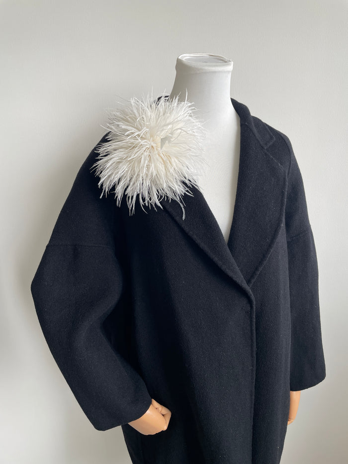 White Ostrich Feather Brooch with Triangle Feather Accents