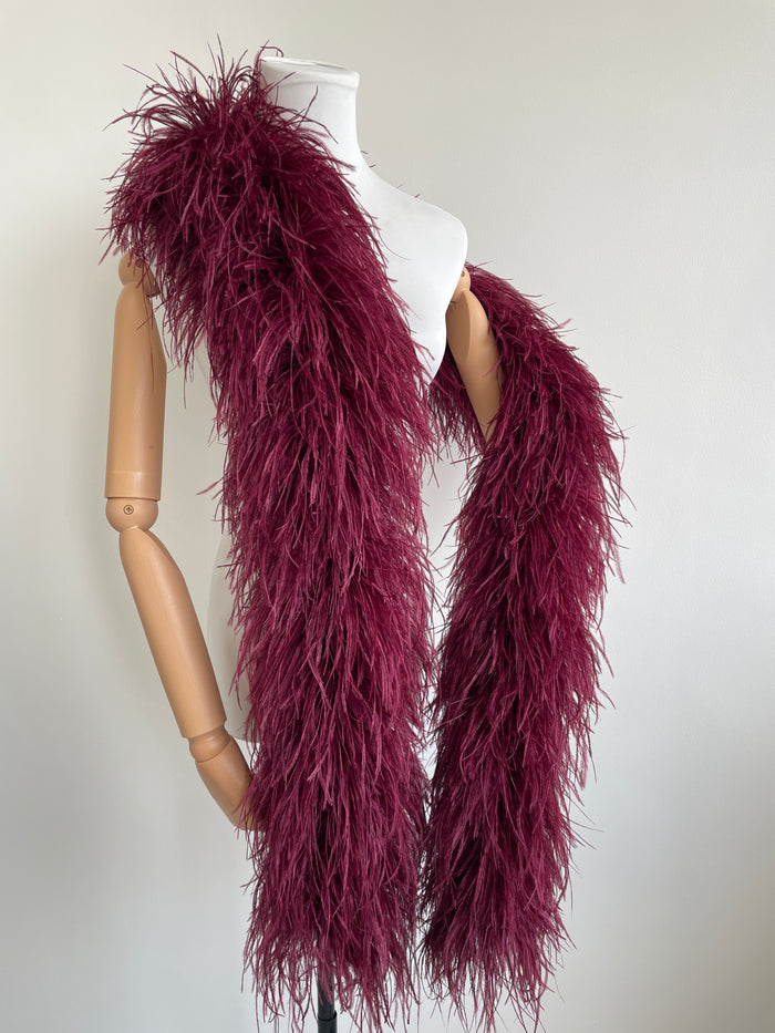 Wine Red Ostrich Feather Boa Shawl – Statement Feather Wrap