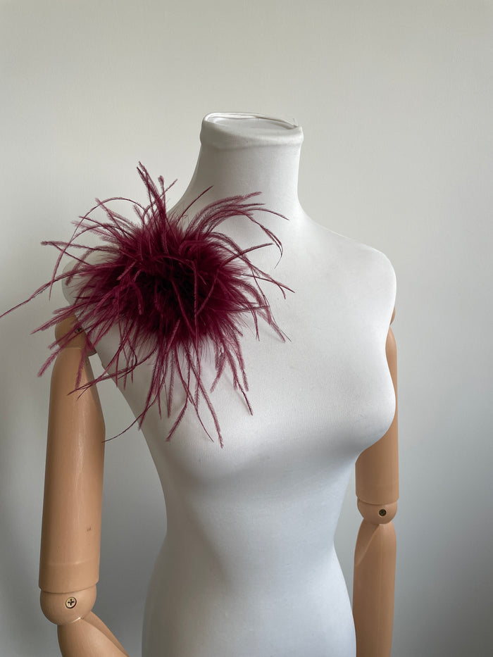 Wine Red Marabou Feather Brooch