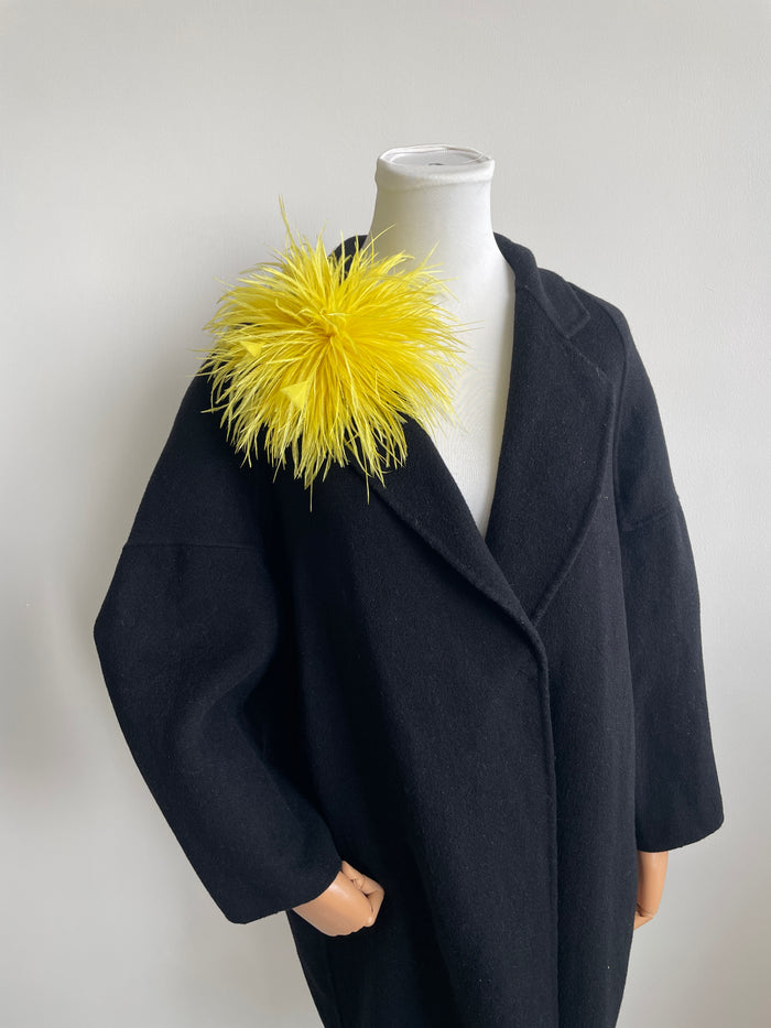 Yellow Ostrich Feather Brooch with Triangle Feather Accents